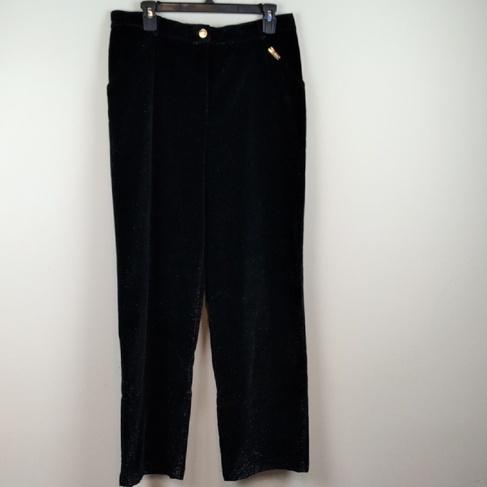 Elegant St John Sport by Marie Gray Black Velvet Metallic Sparkle Trouser Pants